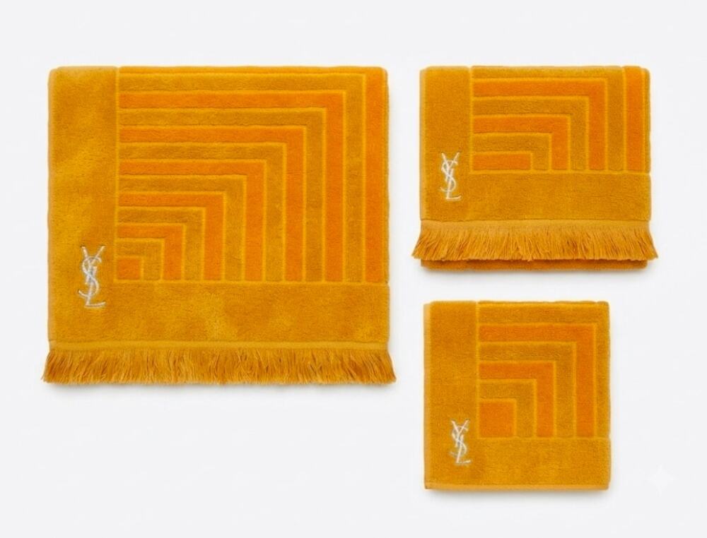 Vintage Yves Saint Laurent YSL Gold Orange Fieldcrest Bathroom Towels 3pc Set